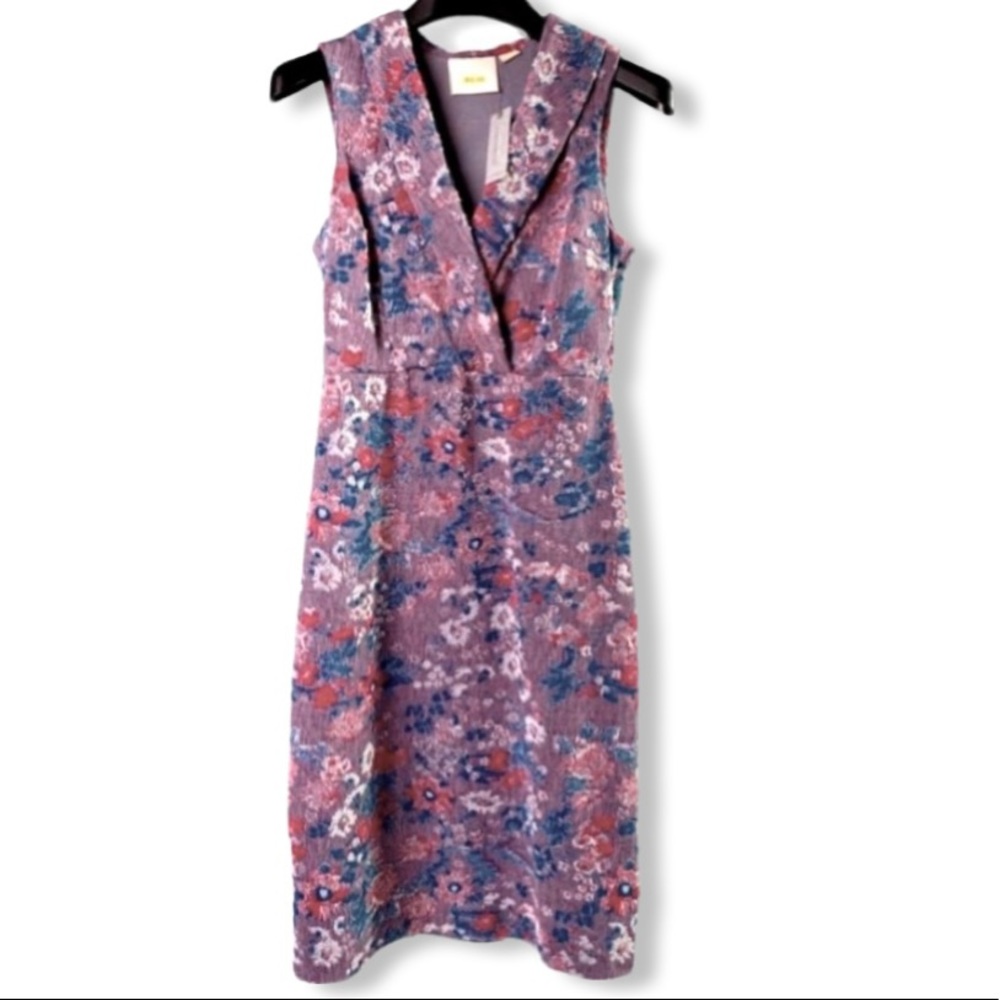 Anthropologie Petites Sheath Dress, Maeve  Textured Floral Fabric, V-neck NWT